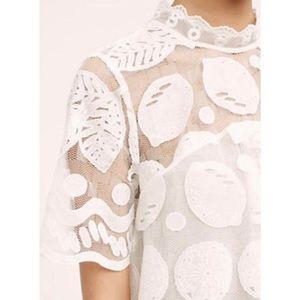 Anthropologie HD in Paris Lemon Lily Lace Blouse White Mock Neck Scallop Sz 2